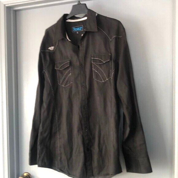 ROAR Signature Men`s Black Long Sleeve Shirt size XL logo topstitched button - Picture 1 of 7